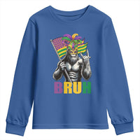 Funny Mardi Gras Bigfoot Bruh Youth Sweatshirt Sasquatch Carnival NOLA American Flag