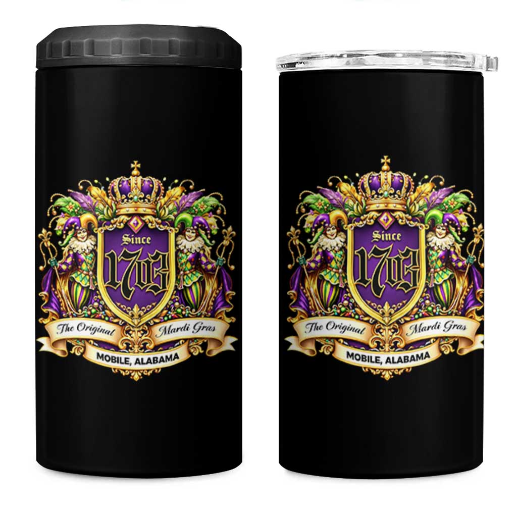 The Original Mardi Gras Mobile Alabama Since 1703 4 in 1 Can Cooler Tumbler Funny Carnival