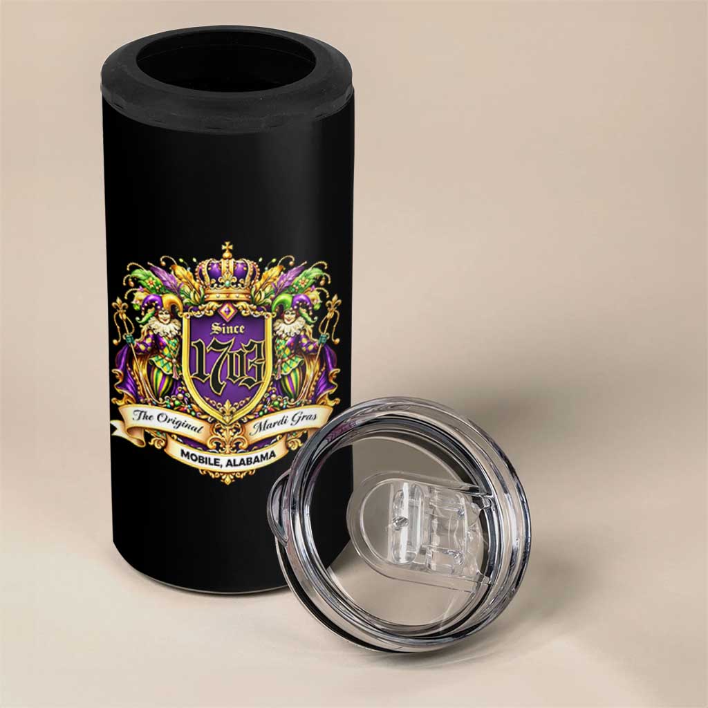 The Original Mardi Gras Mobile Alabama Since 1703 4 in 1 Can Cooler Tumbler Funny Carnival