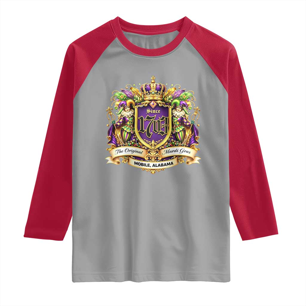 The Original Mardi Gras Mobile Alabama Since 1703 Raglan Shirt Funny Carnival