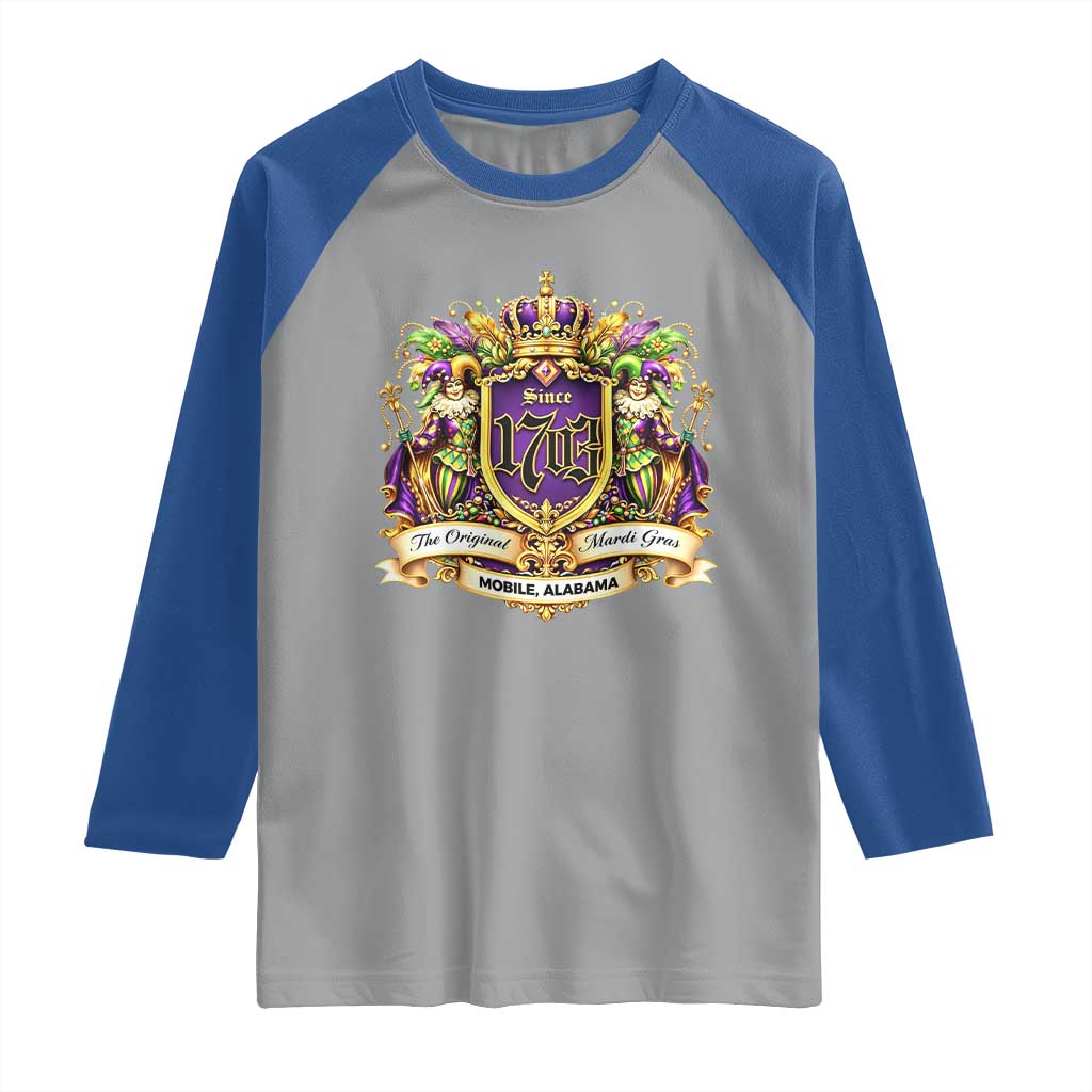 The Original Mardi Gras Mobile Alabama Since 1703 Raglan Shirt Funny Carnival
