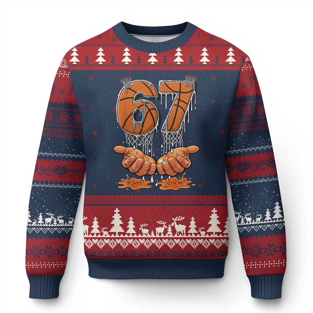 Basketball 67 Six Seven Funny Gen Alpha Meme Drip Ugly Christmas Sweater