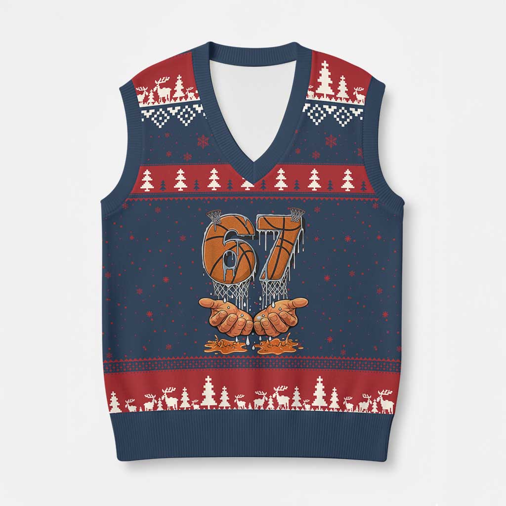 Basketball 67 Six Seven Funny Gen Alpha Meme Drip V-Neck Knit Sweater Vest