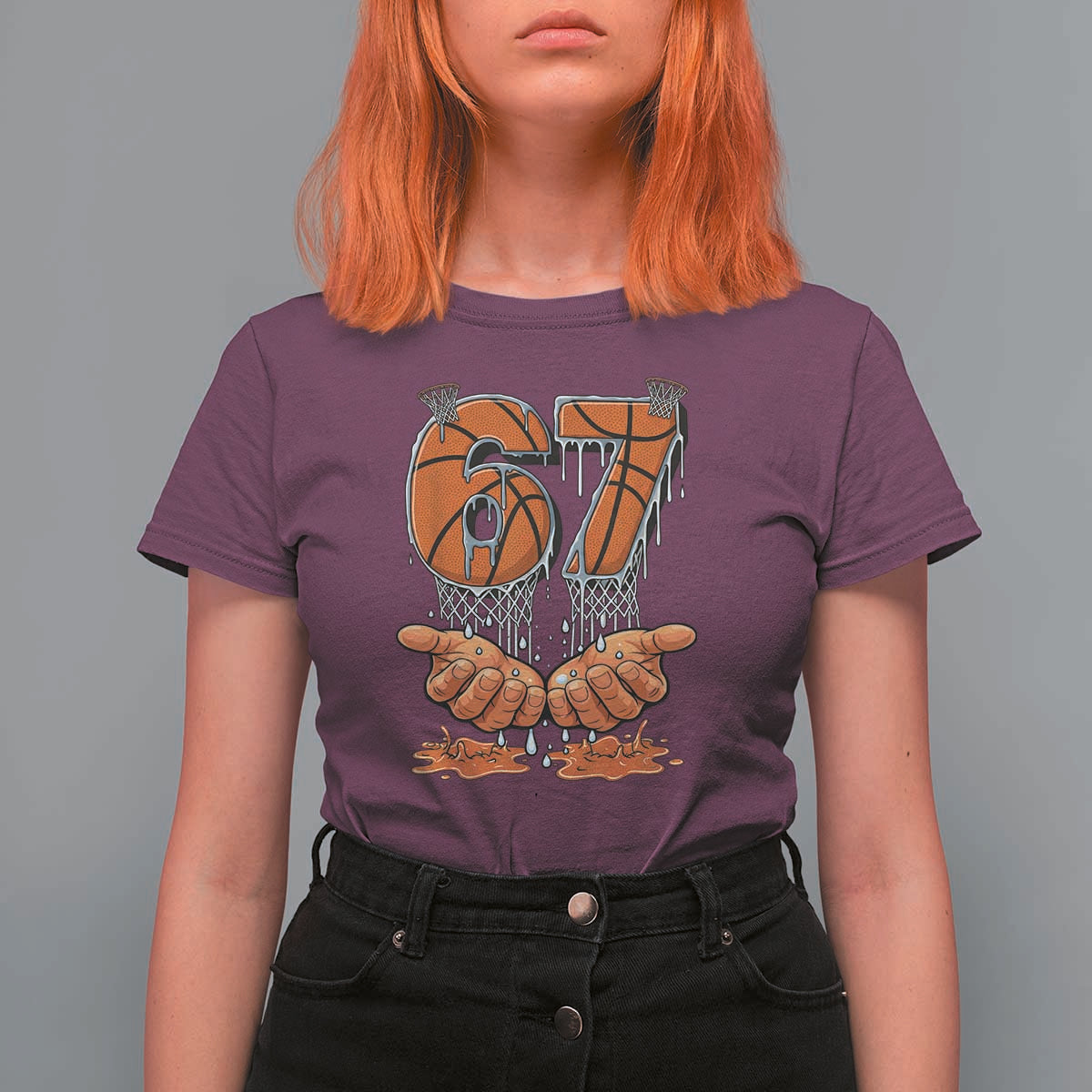 Basketball 67 Six Seven Funny Gen Alpha Meme Drip T Shirt For Women