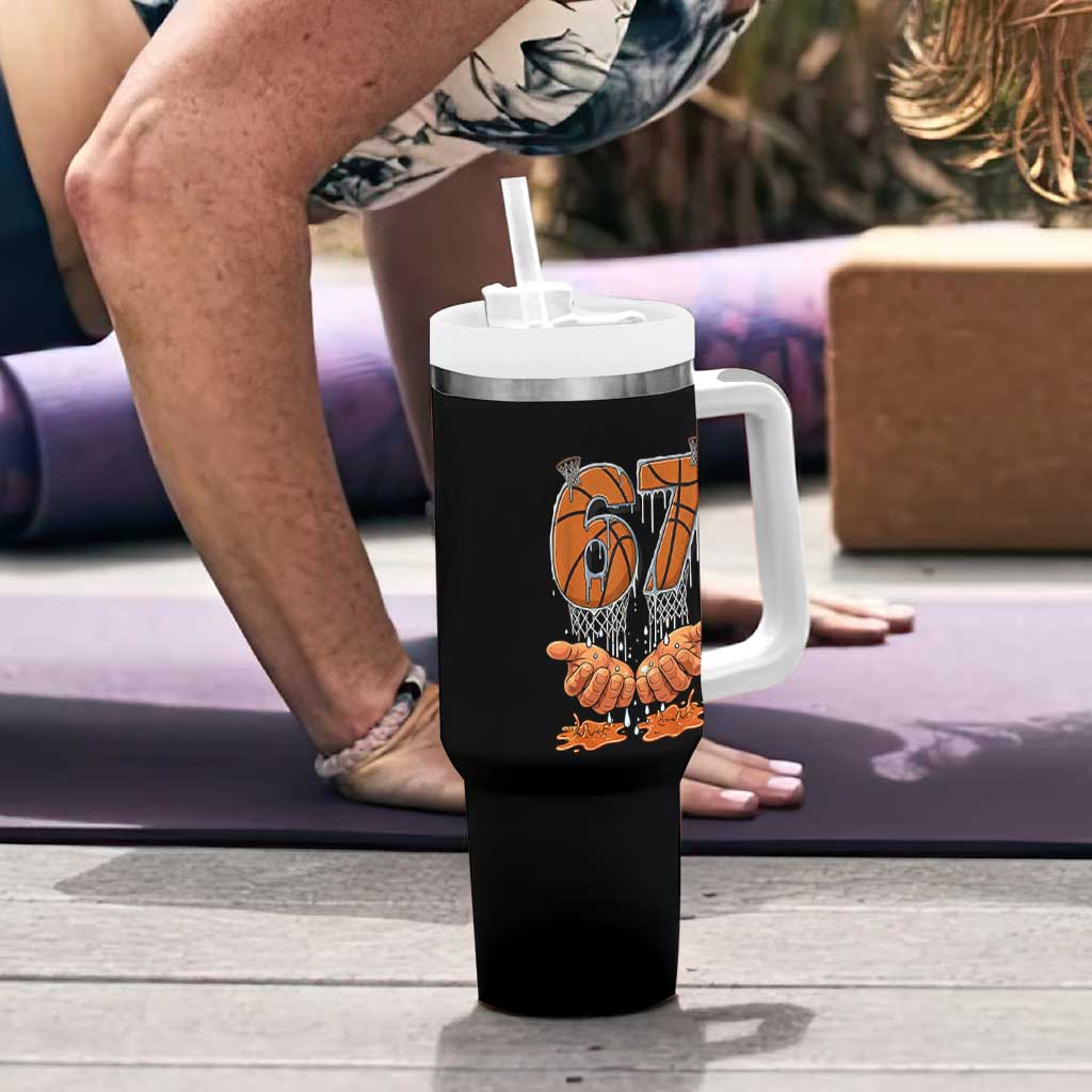 Basketball 67 Six Seven Funny Gen Alpha Meme Drip Tumbler With Handle