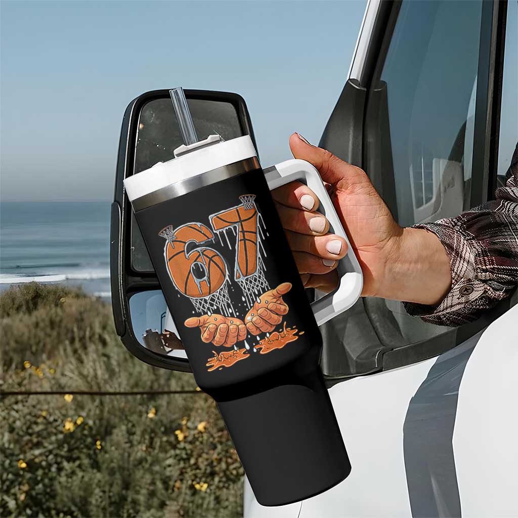 Basketball 67 Six Seven Funny Gen Alpha Meme Drip Tumbler With Handle
