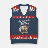 I Would Rather Be Thrifting V-Neck Knit Sweater Vest Funny Shopping Quote Vintage Hunter