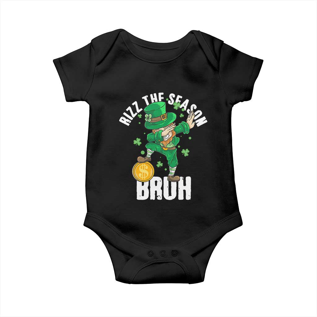 Funny St Patrick's Day Rizz The Season Bruh Baby Onesie Leprechaun Shamrock
