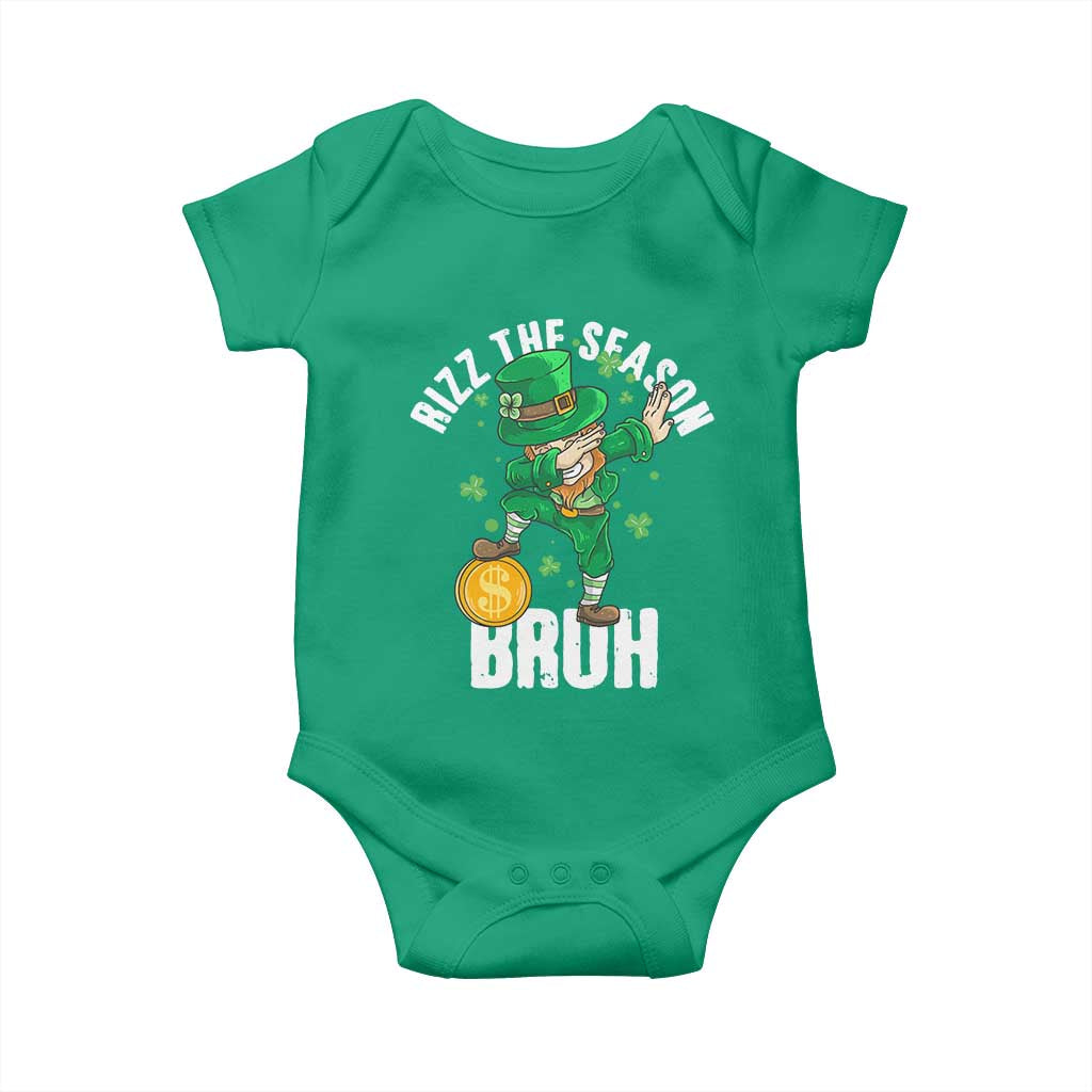 Funny St Patrick's Day Rizz The Season Bruh Baby Onesie Leprechaun Shamrock
