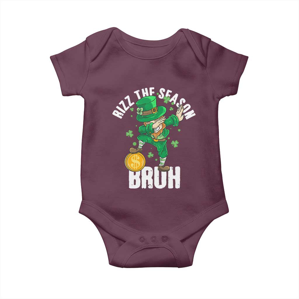 Funny St Patrick's Day Rizz The Season Bruh Baby Onesie Leprechaun Shamrock