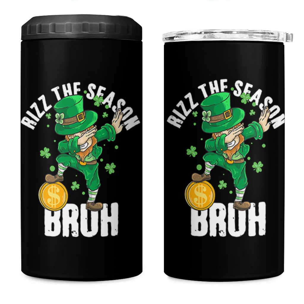 Funny St Patrick's Day Rizz The Season Bruh 4 in 1 Can Cooler Tumbler Leprechaun Shamrock