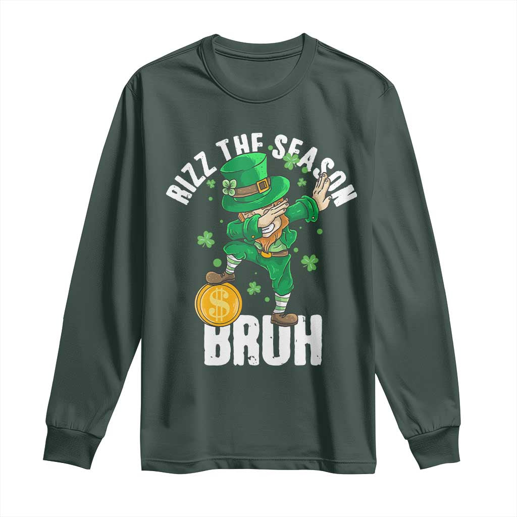Funny St Patrick's Day Rizz The Season Bruh Long Sleeve Shirt Leprechaun Shamrock