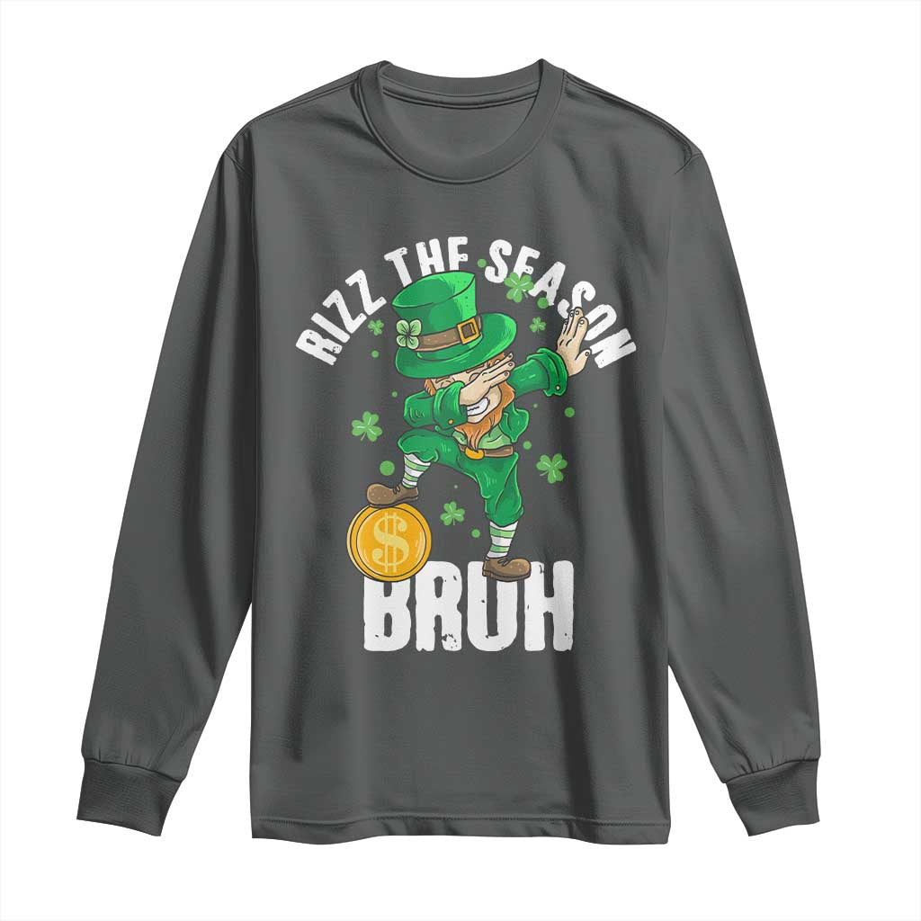 Funny St Patrick's Day Rizz The Season Bruh Long Sleeve Shirt Leprechaun Shamrock