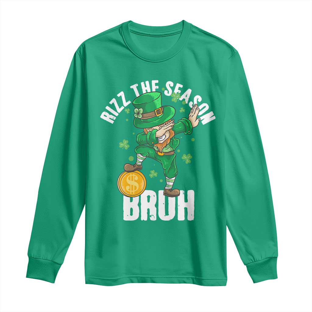 Funny St Patrick's Day Rizz The Season Bruh Long Sleeve Shirt Leprechaun Shamrock