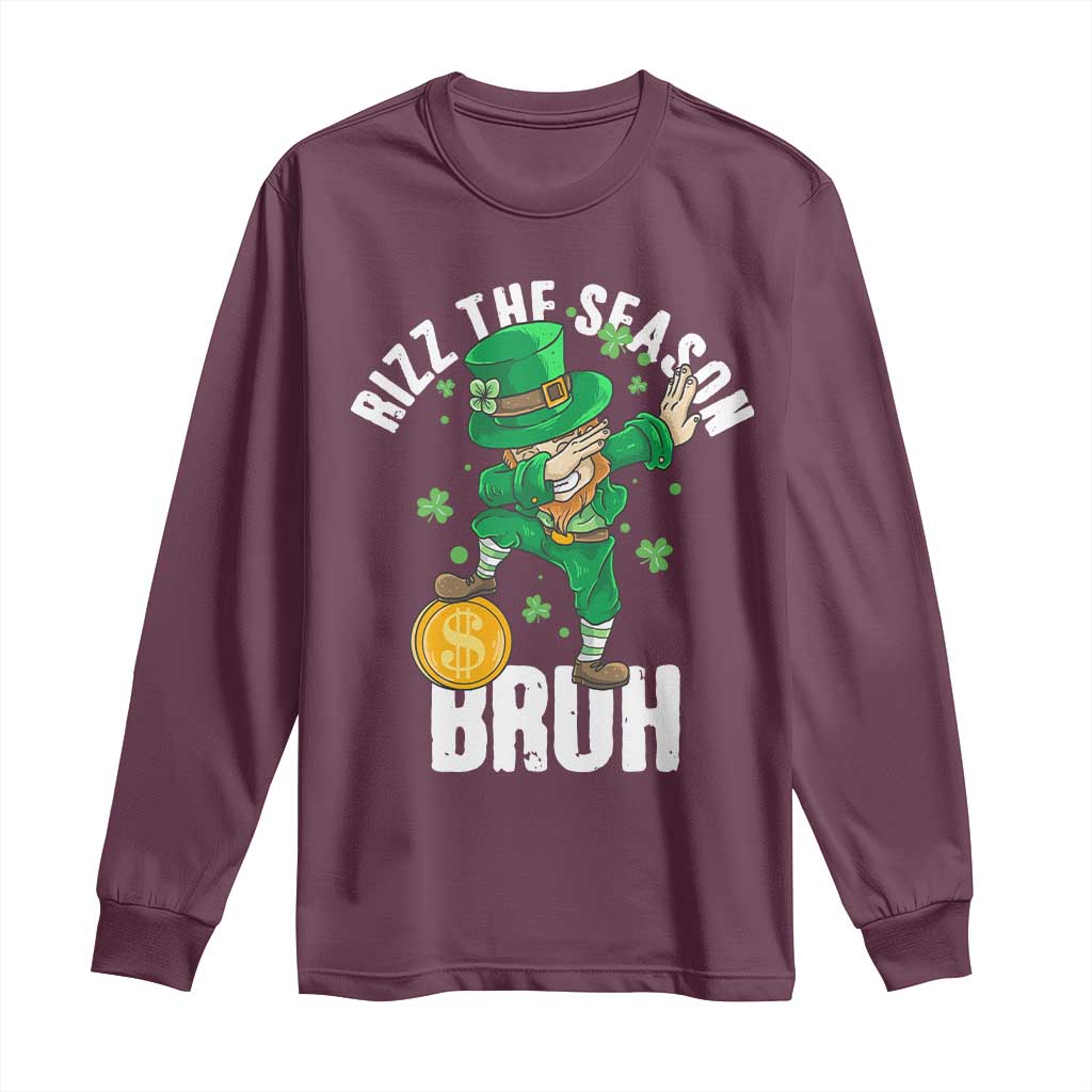Funny St Patrick's Day Rizz The Season Bruh Long Sleeve Shirt Leprechaun Shamrock