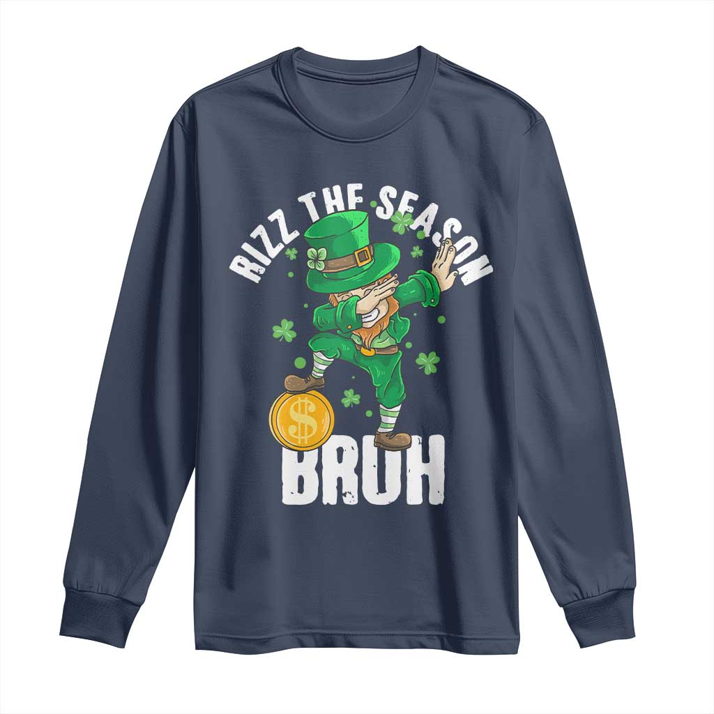 Funny St Patrick's Day Rizz The Season Bruh Long Sleeve Shirt Leprechaun Shamrock