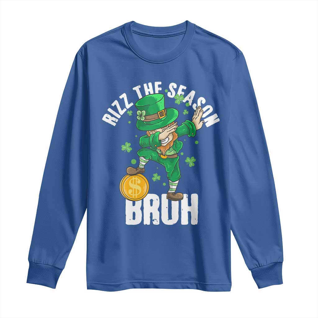 Funny St Patrick's Day Rizz The Season Bruh Long Sleeve Shirt Leprechaun Shamrock