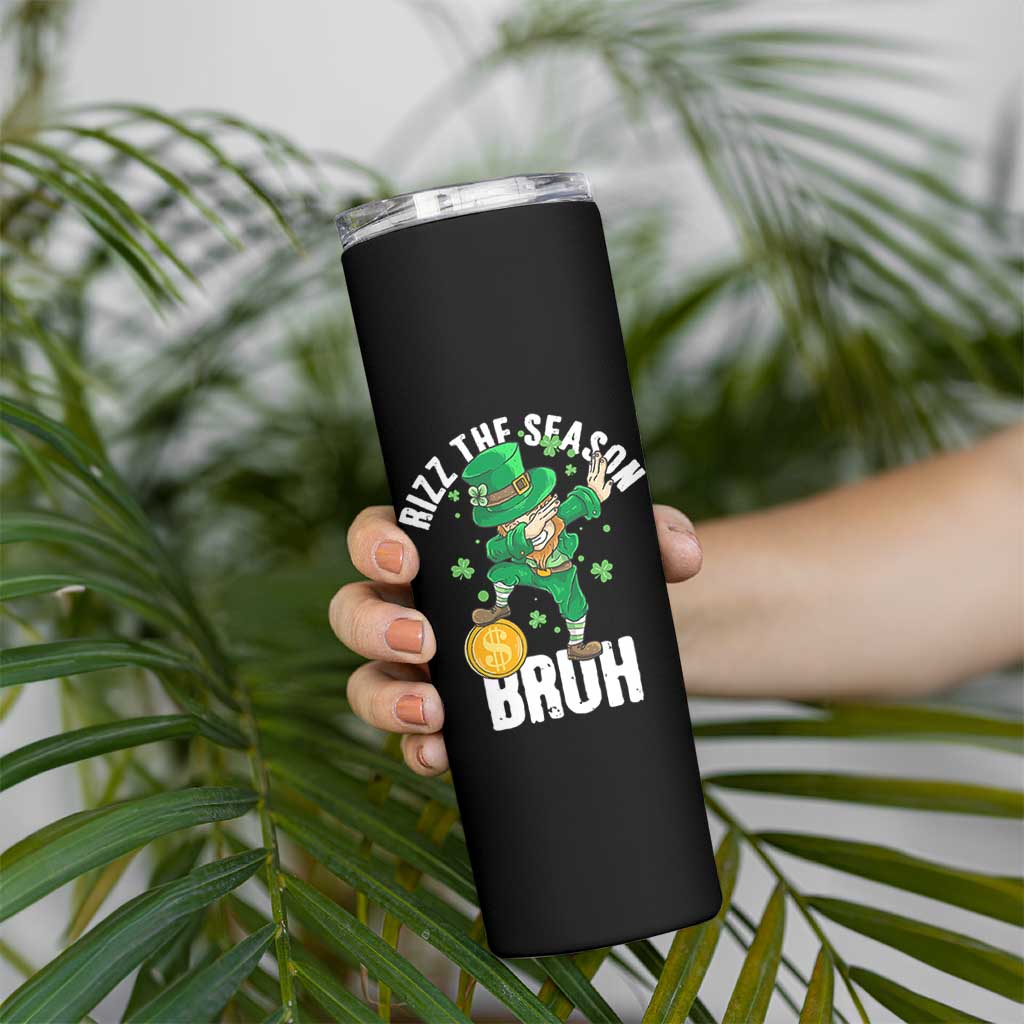 Funny St Patrick's Day Rizz The Season Bruh Skinny Tumbler Leprechaun Shamrock
