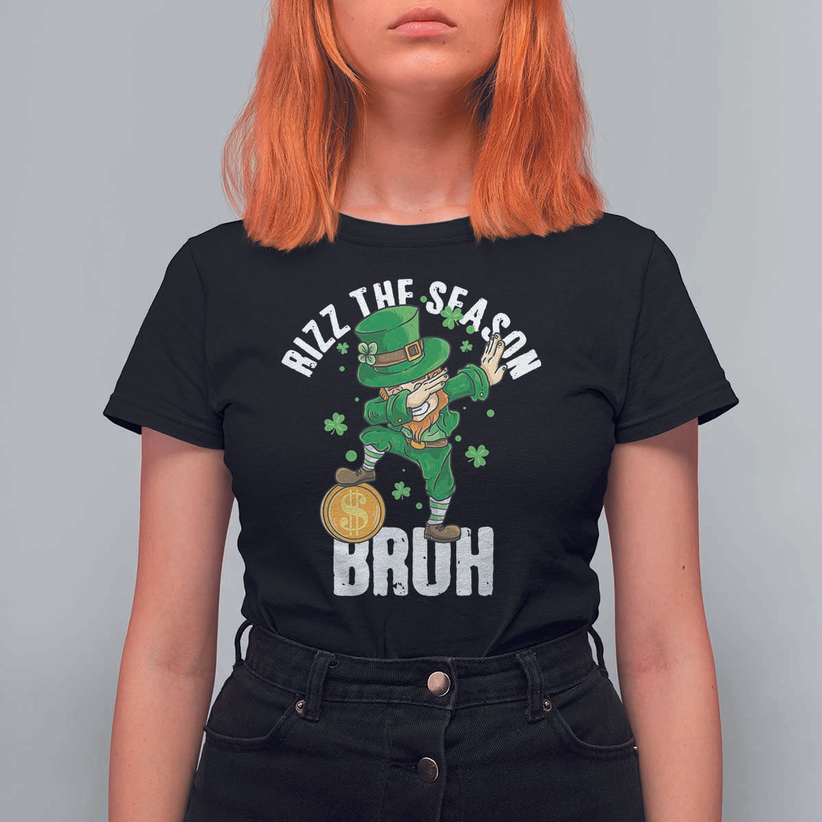 Funny St Patrick's Day Rizz The Season Bruh T Shirt For Women Leprechaun Shamrock