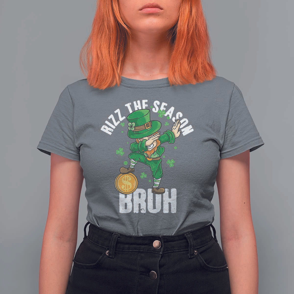 Funny St Patrick's Day Rizz The Season Bruh T Shirt For Women Leprechaun Shamrock