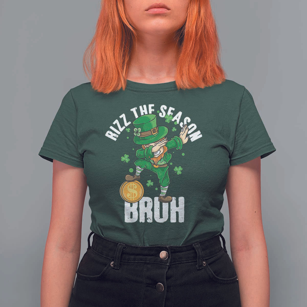 Funny St Patrick's Day Rizz The Season Bruh T Shirt For Women Leprechaun Shamrock