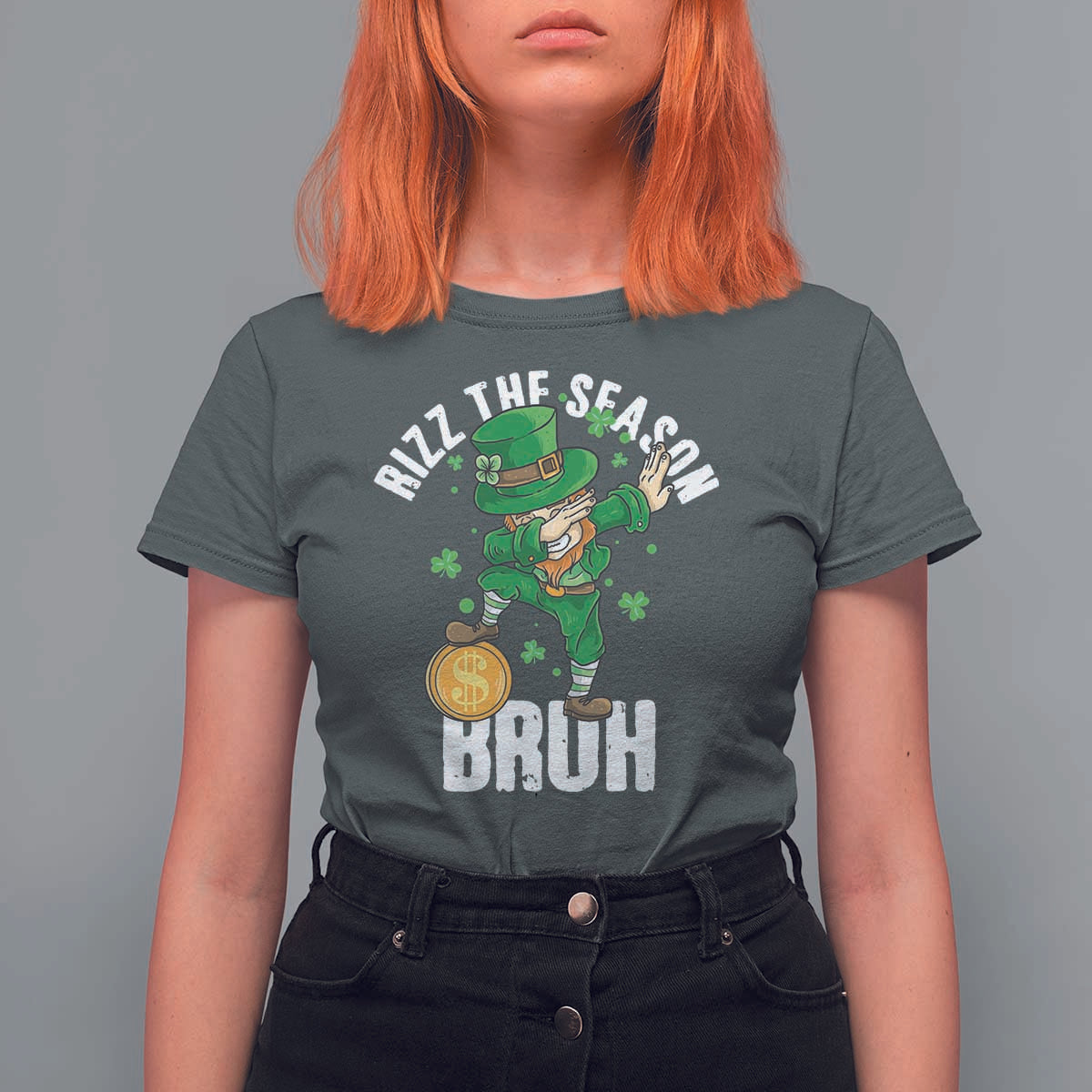 Funny St Patrick's Day Rizz The Season Bruh T Shirt For Women Leprechaun Shamrock