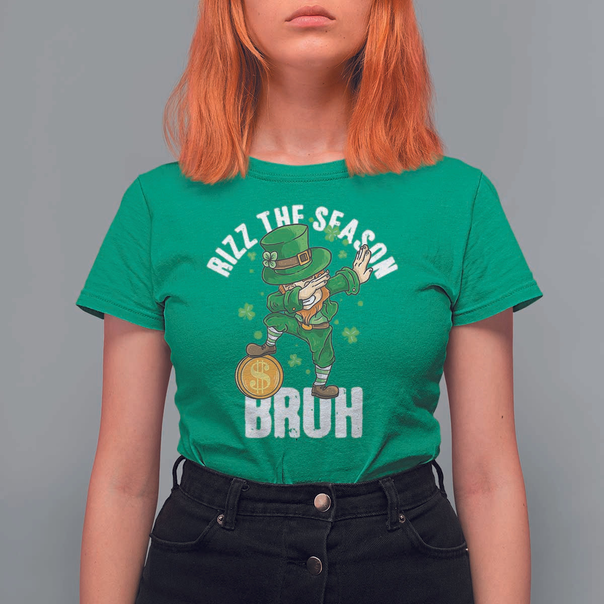 Funny St Patrick's Day Rizz The Season Bruh T Shirt For Women Leprechaun Shamrock