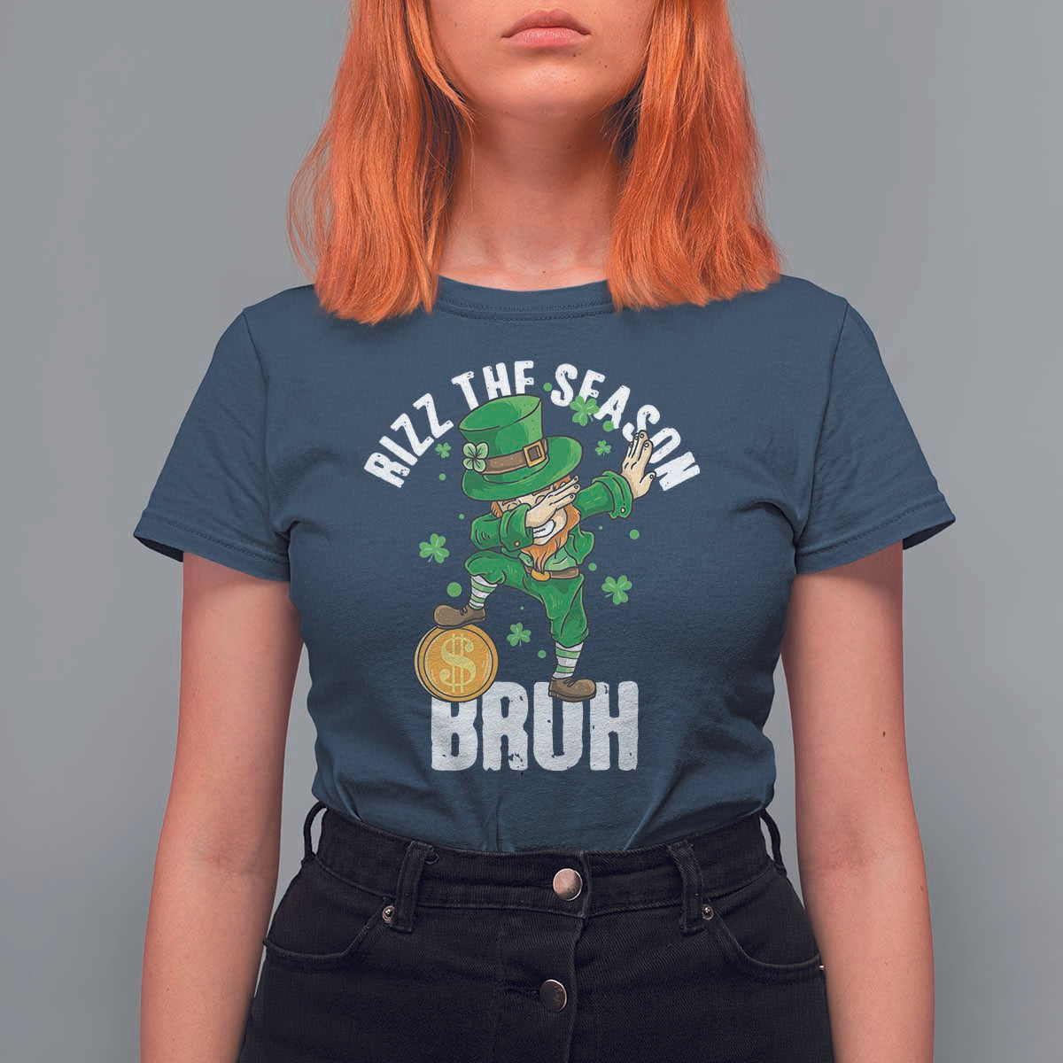 Funny St Patrick's Day Rizz The Season Bruh T Shirt For Women Leprechaun Shamrock