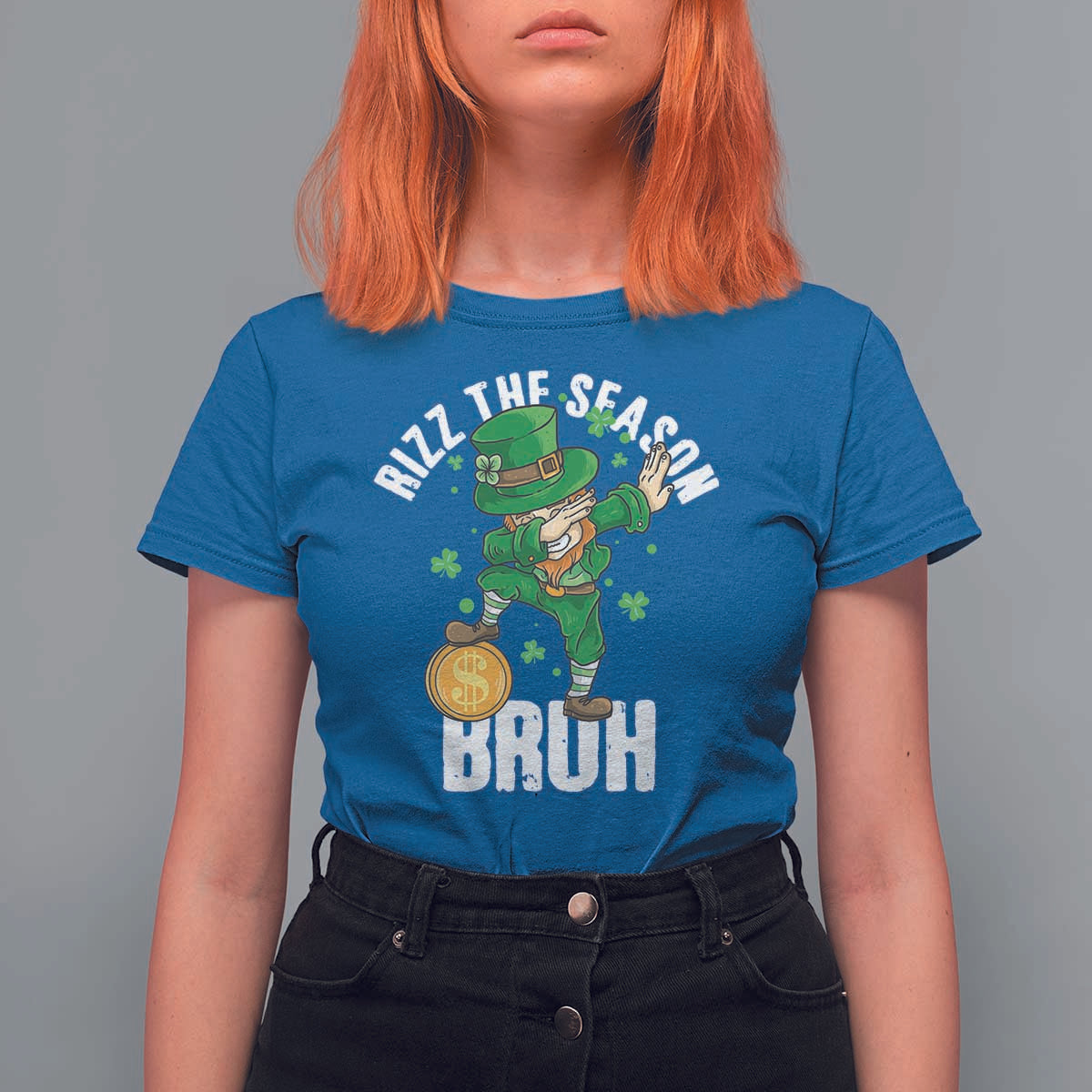 Funny St Patrick's Day Rizz The Season Bruh T Shirt For Women Leprechaun Shamrock