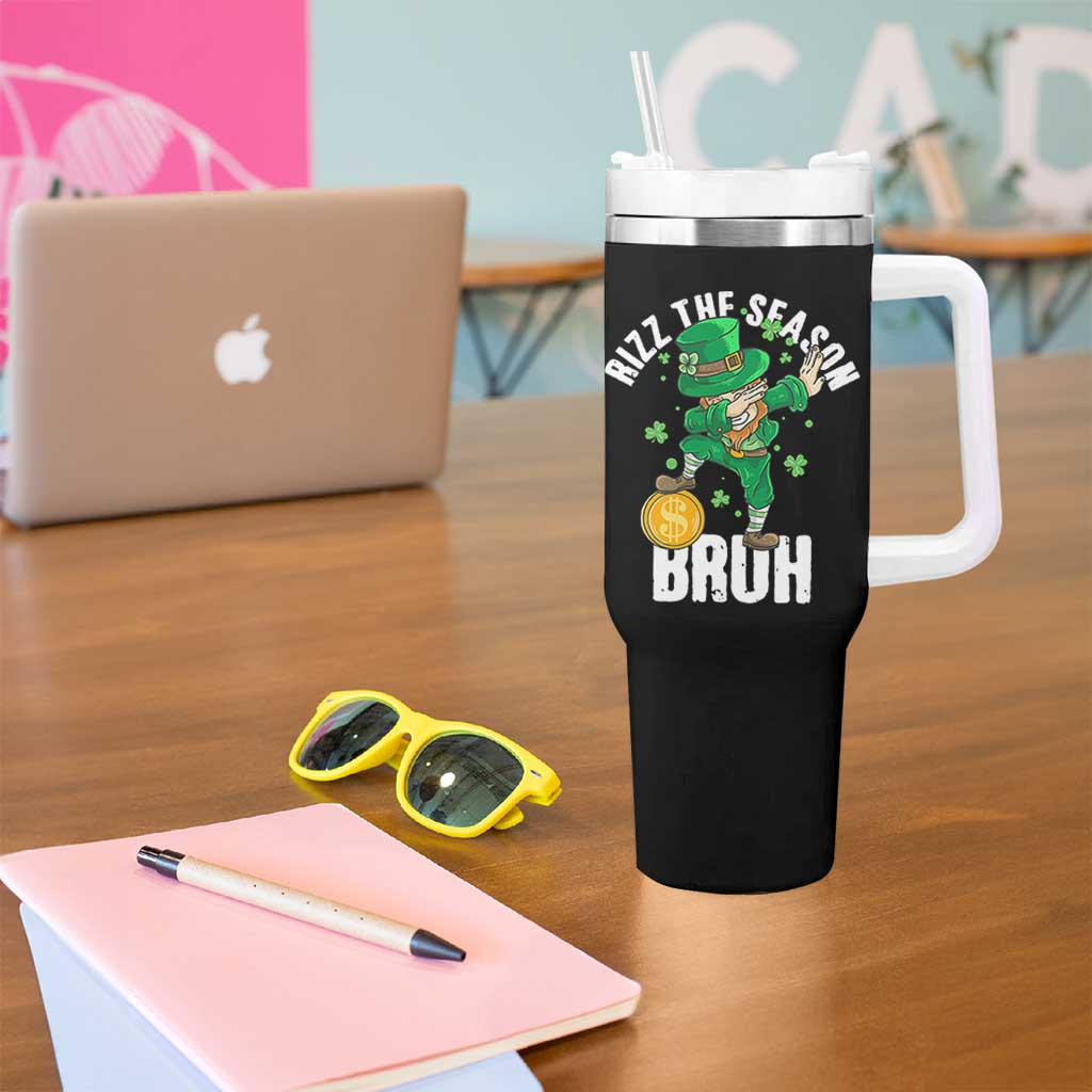 Funny St Patrick's Day Rizz The Season Bruh Tumbler With Handle Leprechaun Shamrock