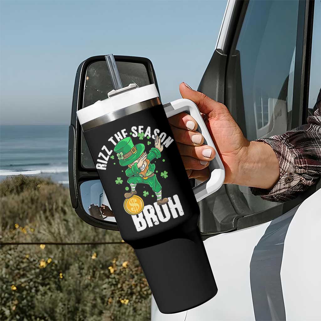 Funny St Patrick's Day Rizz The Season Bruh Tumbler With Handle Leprechaun Shamrock