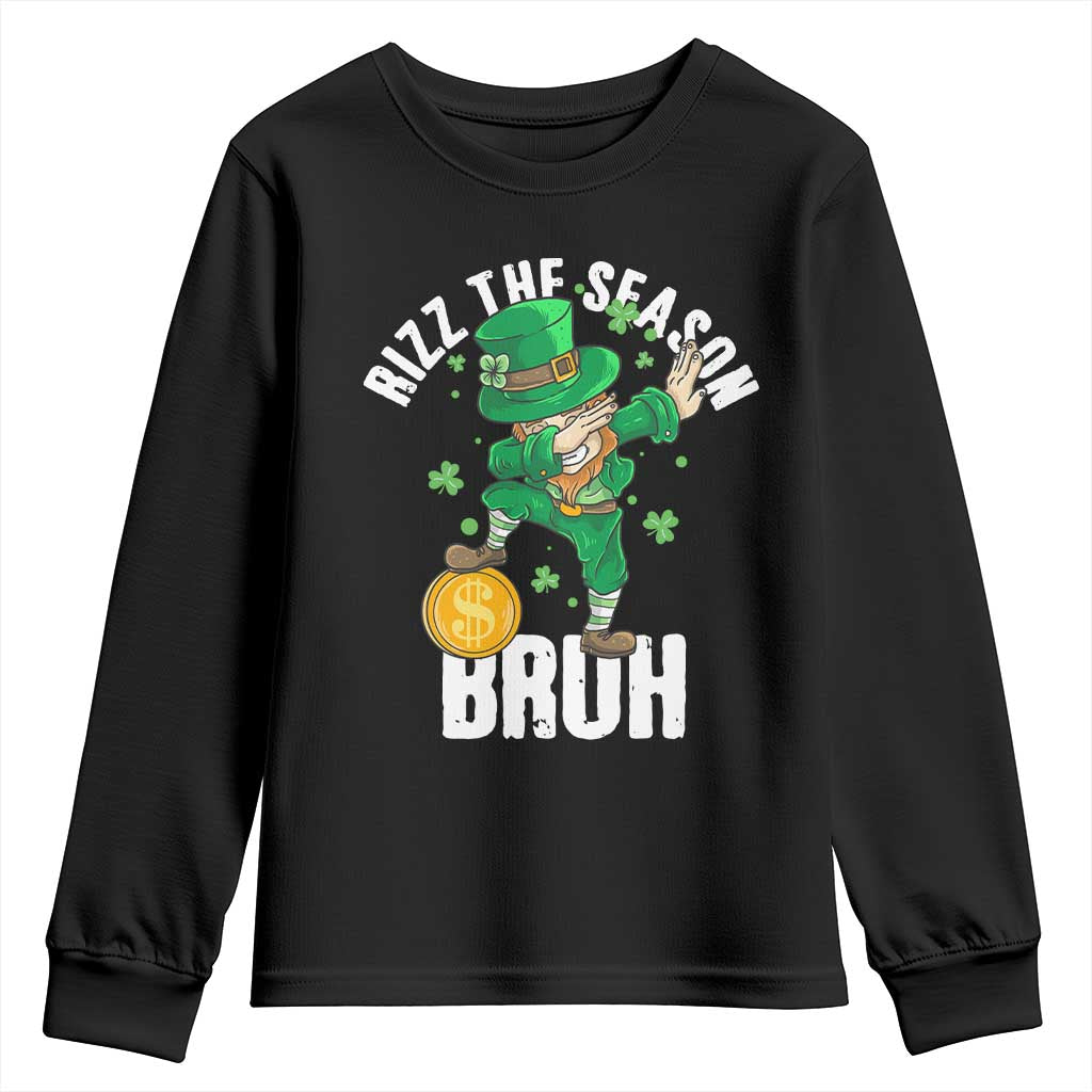 Funny St Patrick's Day Rizz The Season Bruh Youth Sweatshirt Leprechaun Shamrock