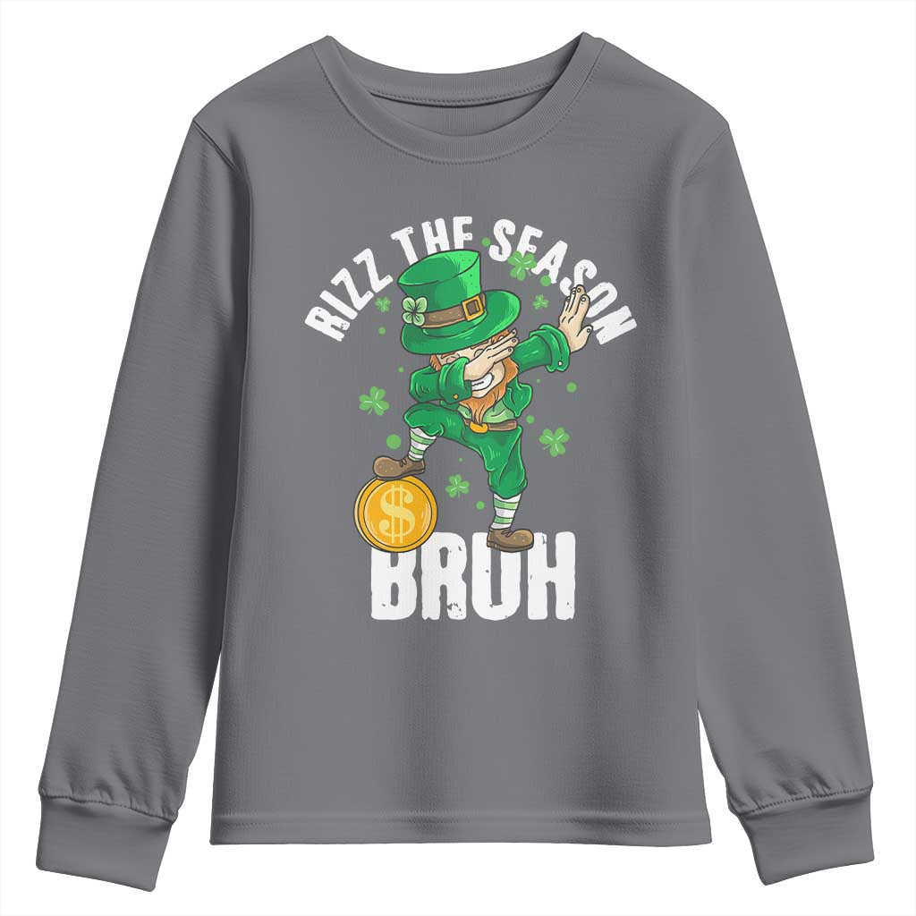Funny St Patrick's Day Rizz The Season Bruh Youth Sweatshirt Leprechaun Shamrock