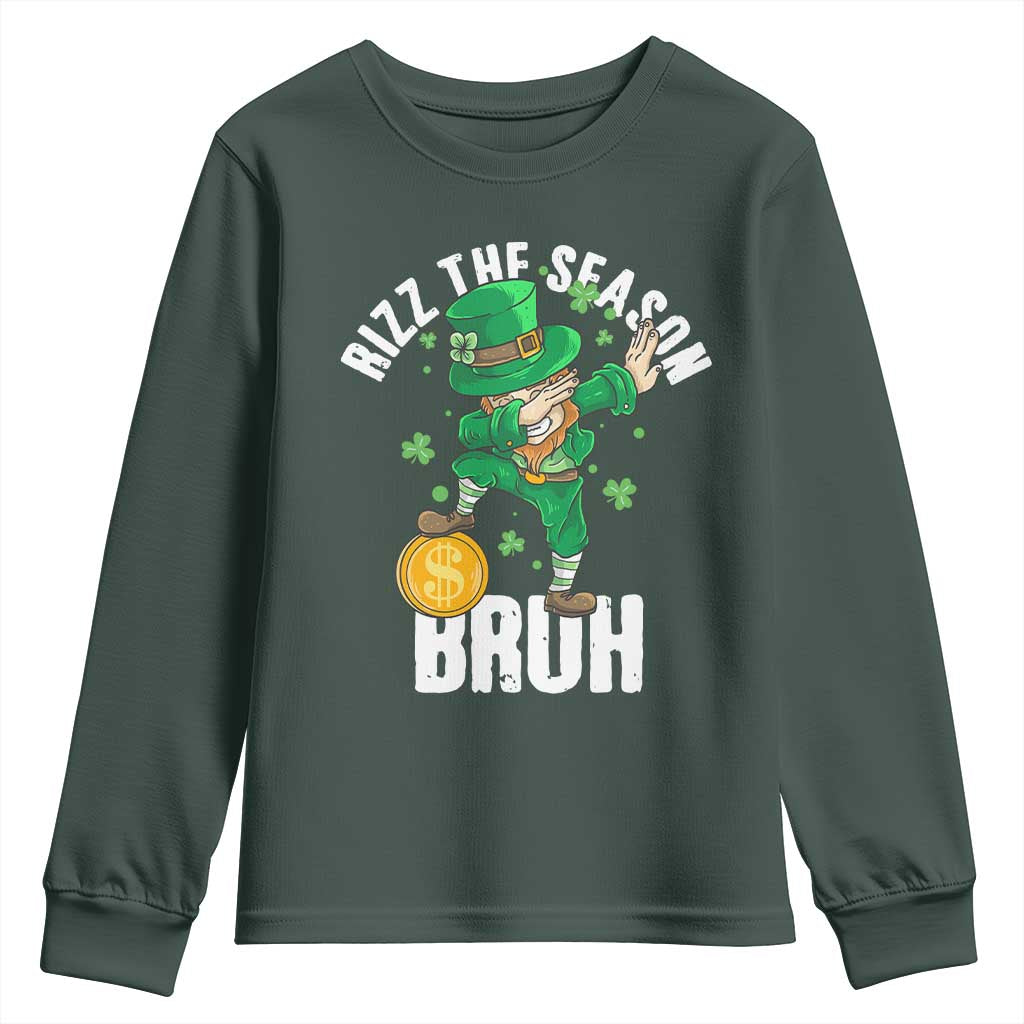 Funny St Patrick's Day Rizz The Season Bruh Youth Sweatshirt Leprechaun Shamrock