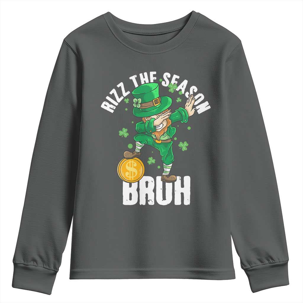 Funny St Patrick's Day Rizz The Season Bruh Youth Sweatshirt Leprechaun Shamrock