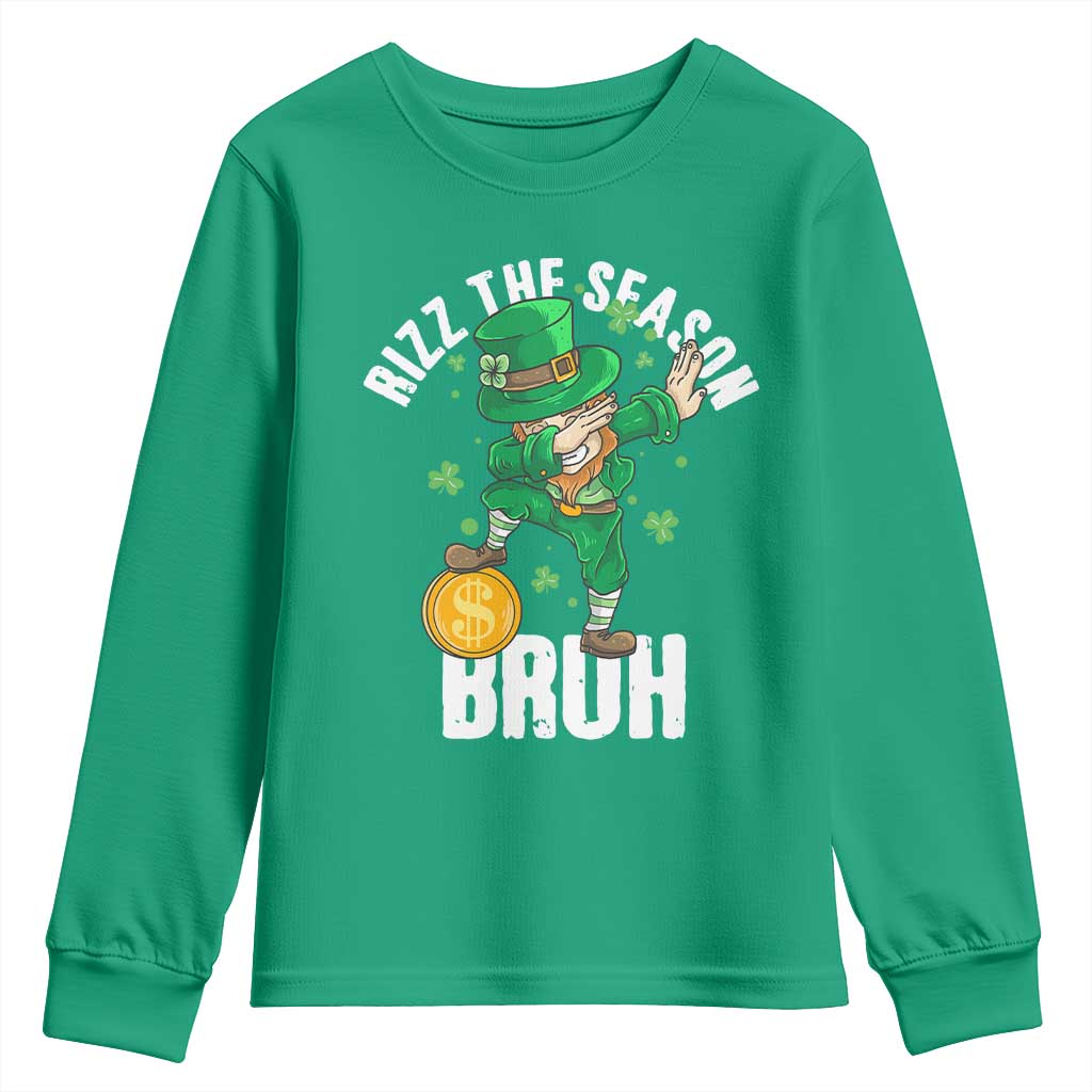 Funny St Patrick's Day Rizz The Season Bruh Youth Sweatshirt Leprechaun Shamrock