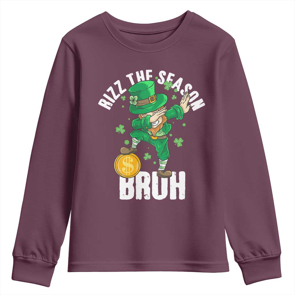 Funny St Patrick's Day Rizz The Season Bruh Youth Sweatshirt Leprechaun Shamrock