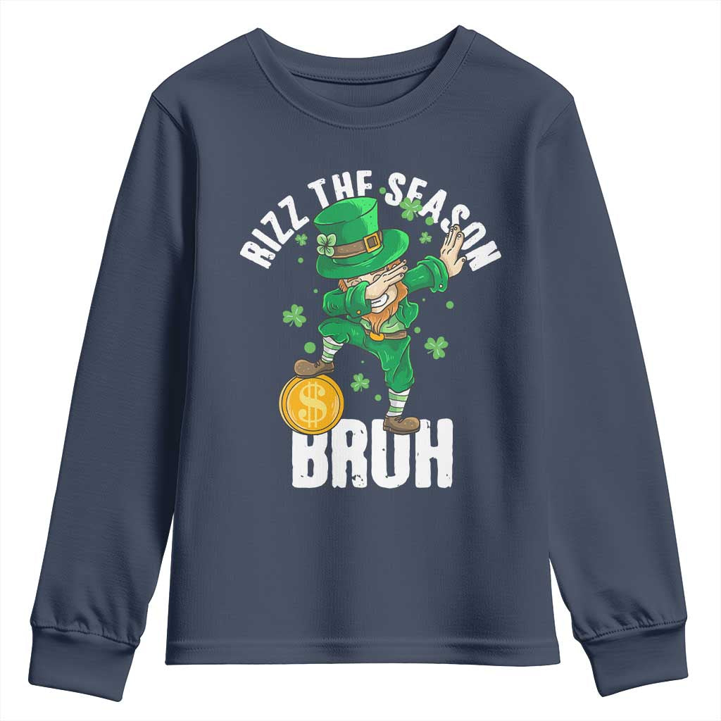 Funny St Patrick's Day Rizz The Season Bruh Youth Sweatshirt Leprechaun Shamrock