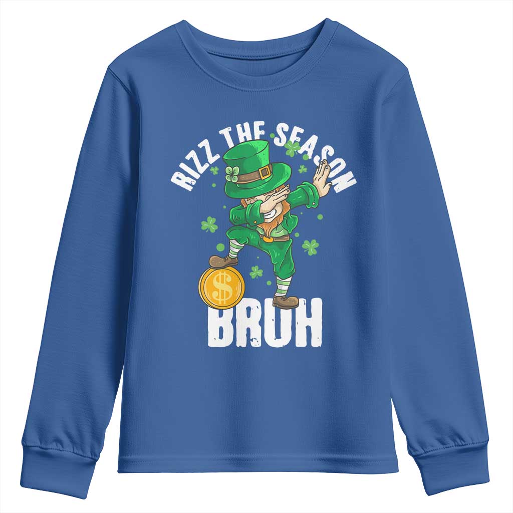 Funny St Patrick's Day Rizz The Season Bruh Youth Sweatshirt Leprechaun Shamrock
