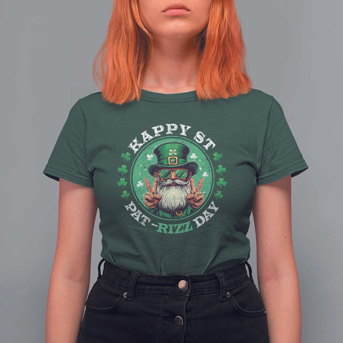 Happy St Pat Rizz Day T Shirt For Women Leprechaun St Patrick's Day Shamrock
