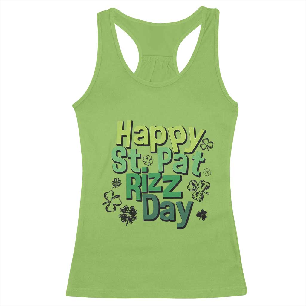 Funny Skibidi St Patrick's Day Racerback Tank Top Happy St Pat Rizz Day Shamrock