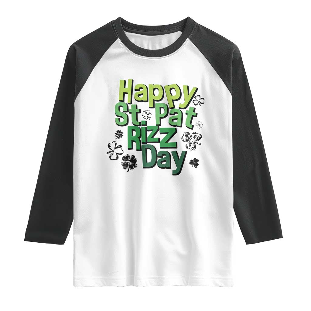 Funny Skibidi St Patrick's Day Raglan Shirt Happy St Pat Rizz Day Shamrock