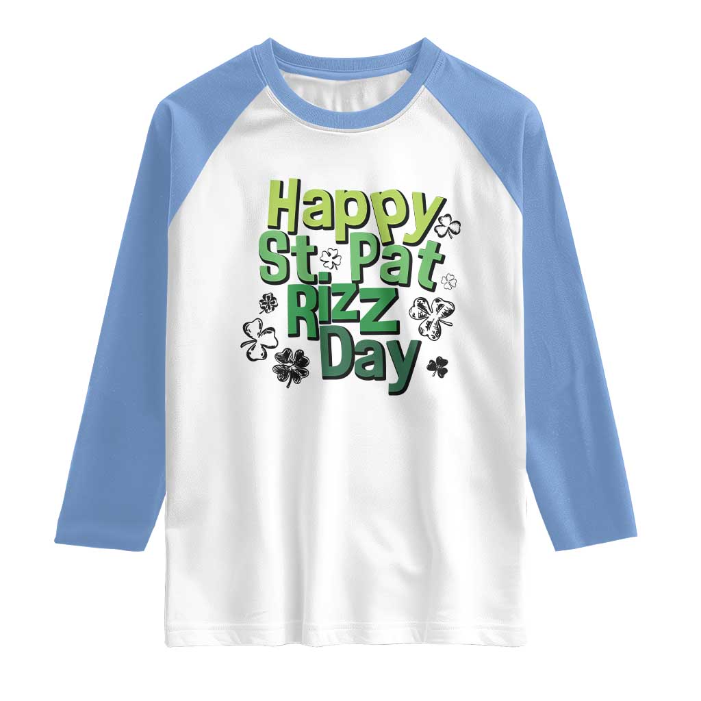Funny Skibidi St Patrick's Day Raglan Shirt Happy St Pat Rizz Day Shamrock