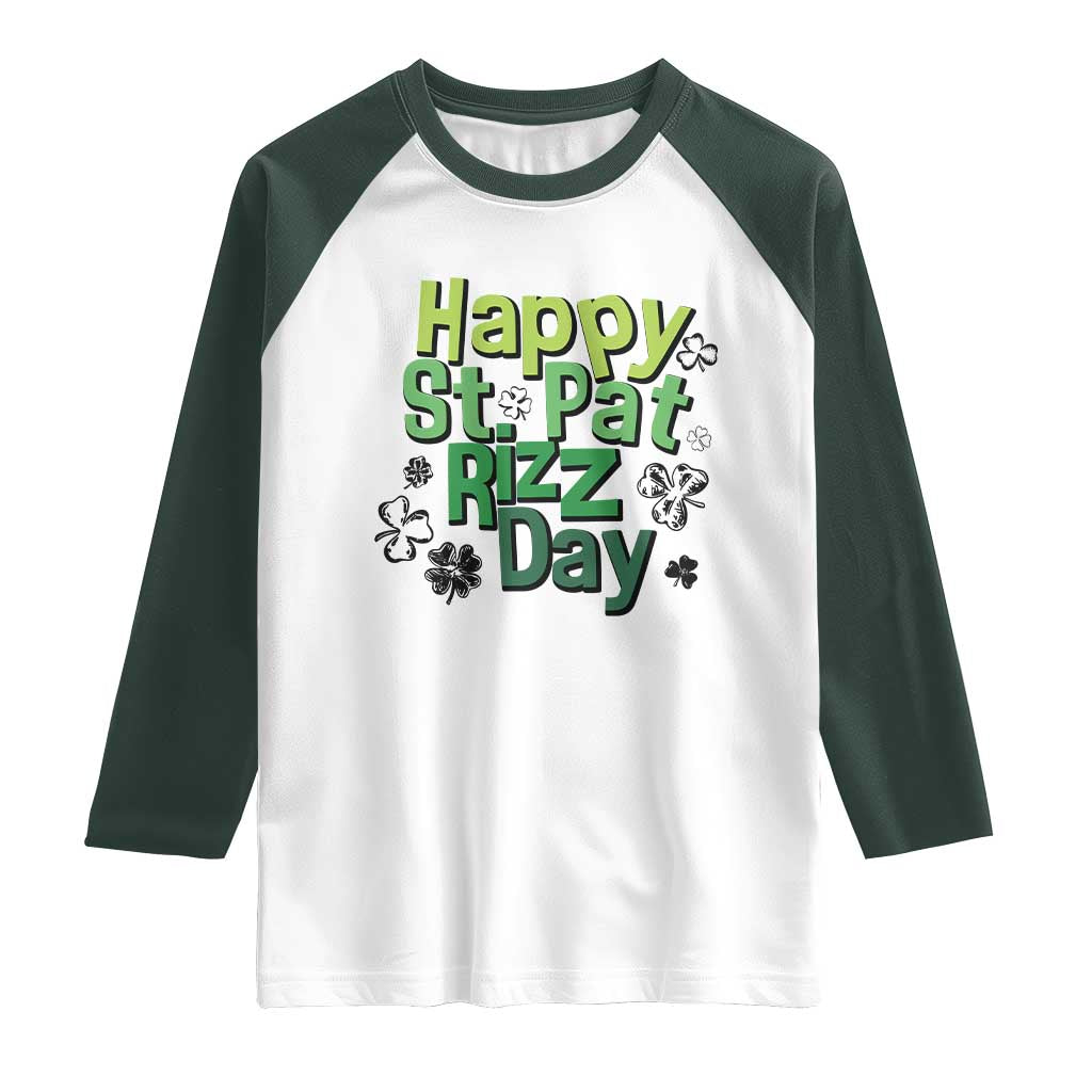 Funny Skibidi St Patrick's Day Raglan Shirt Happy St Pat Rizz Day Shamrock