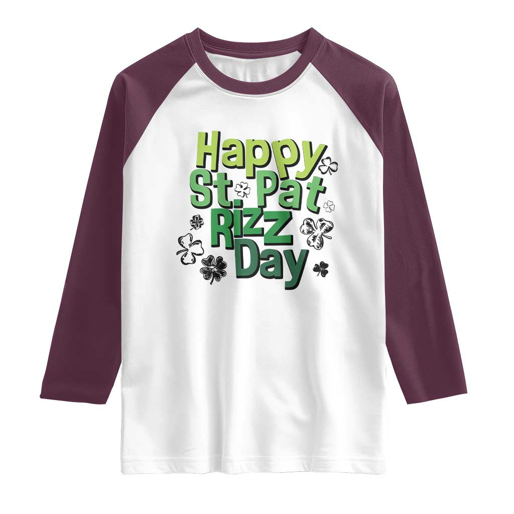 Funny Skibidi St Patrick's Day Raglan Shirt Happy St Pat Rizz Day Shamrock