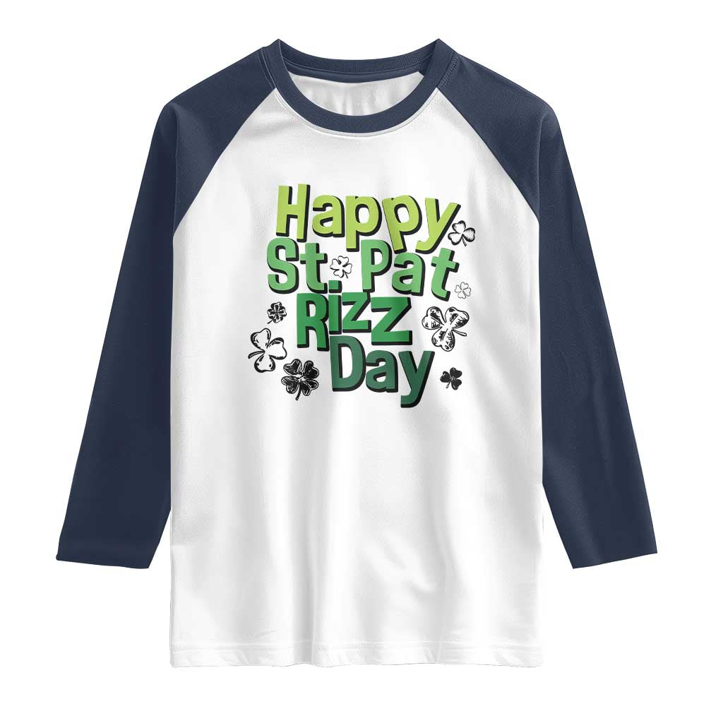 Funny Skibidi St Patrick's Day Raglan Shirt Happy St Pat Rizz Day Shamrock