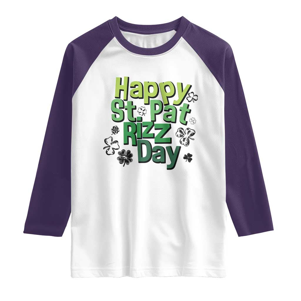 Funny Skibidi St Patrick's Day Raglan Shirt Happy St Pat Rizz Day Shamrock