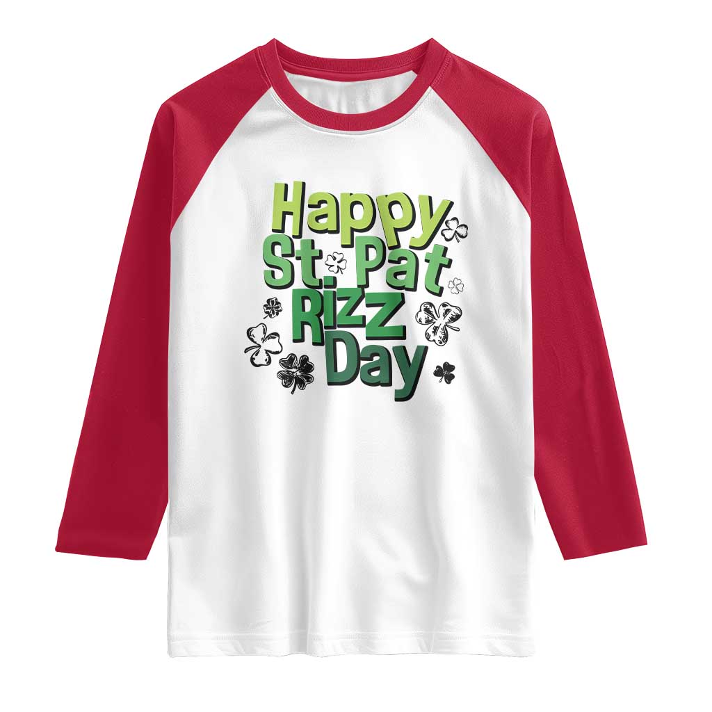 Funny Skibidi St Patrick's Day Raglan Shirt Happy St Pat Rizz Day Shamrock