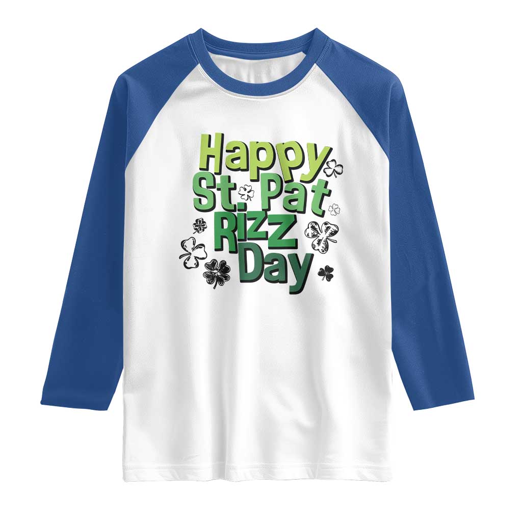 Funny Skibidi St Patrick's Day Raglan Shirt Happy St Pat Rizz Day Shamrock