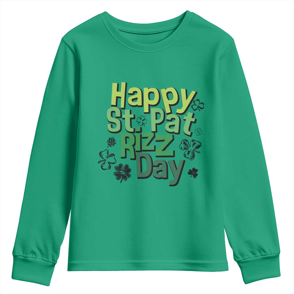 Funny Skibidi St Patrick's Day Youth Sweatshirt Happy St Pat Rizz Day Shamrock